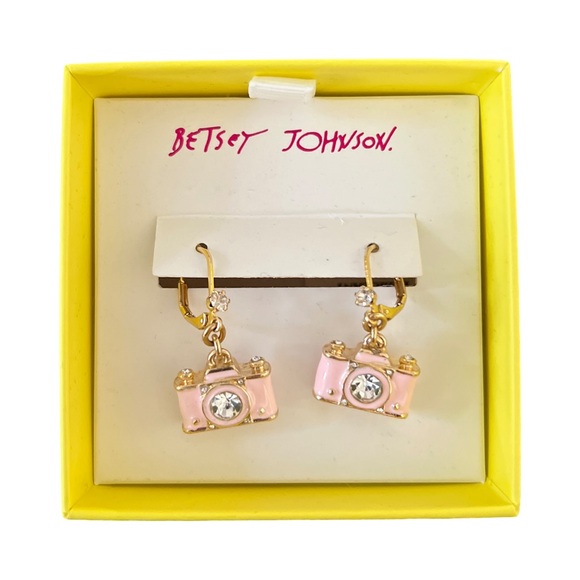BETSY JOHNSON • Pink Camera Lever Back Earrings - Picture 6 of 6